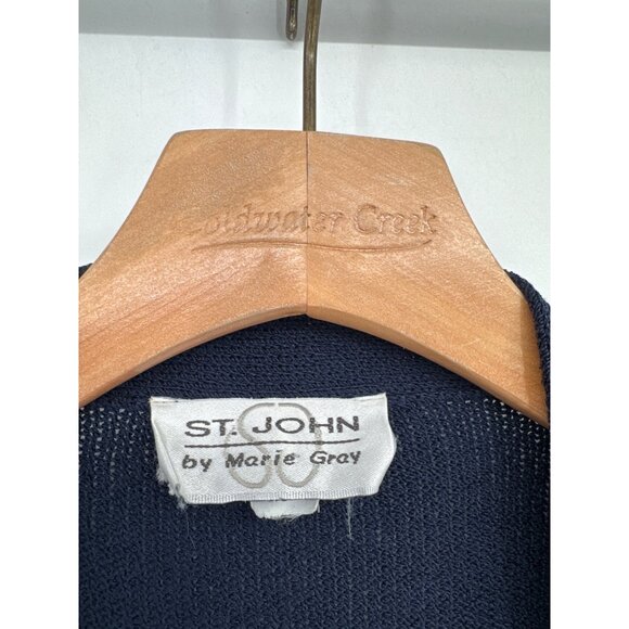 ST JOHN Satana Knit Long Open Cardigan Pocket Navy Sweater Size S USA oversized - Picture 2 of 6